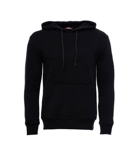 Kapşonlu Cepli Düz Siyah Erkek Sweatshirt - Wessi
