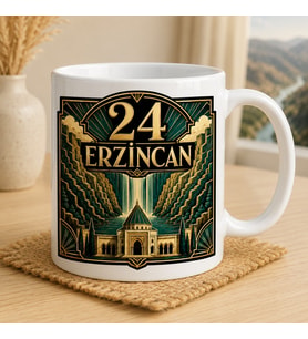 Erzincan Temalı Memleket Kupası – 24 Erzincan Kanyon Şelale ve Tarihi Mimari Art Deco Baskılı Seramik Kupa