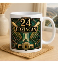Erzincan Temalı Memleket Kupası – 24 Erzincan Kanyon Şelale ve Tarihi Mimari Art Deco Baskılı Seramik Kupa