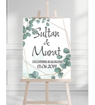 Söz Nişan Düğün İçin 50x70 Karşılama Panosu - Yeşil Yaprak Tasarımlı 001