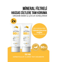 Hassas Cilt Uyumlu Hipoalerjenik Mineral Filtreli Yüksek Korumalı Organik Bebek ve Çocuk Güneş Kremi 2x50 ml
