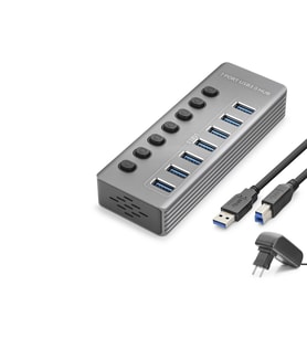Usb 3.0 Anahtarlı Güç Adaptörlü Hub 7 Port 5 Gbps Gri HDX7047