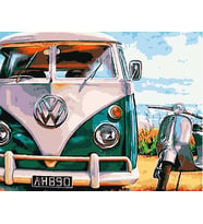 50x65 cm - Yeşil Karavan ve Motor Sayılarla Boyama Hobi Seti Çerçevesiz Sticker