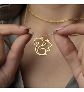 Kişiye Özel 925 Ayar Gümüş Sevimli Sincap Silüet Kolye (Gold)