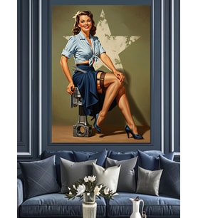 Kot Etekli Pin-Up Kadın Retro Dekoratif Kanvas - Mdf Ahşap Tablo