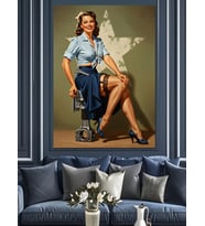 Kot Etekli Pin-Up Kadın Retro Dekoratif Kanvas - Mdf Ahşap Tablo