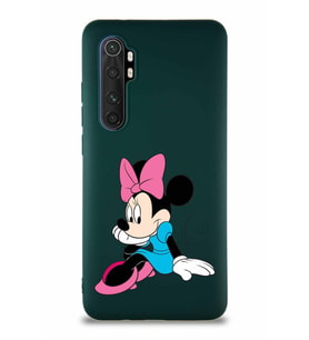 Xiaomi Mi Note 10 Lite Soft Premier Kapak Minnie Mouse-E Tasarımlı Silikon Kılıf - Yeşil (Şeffaf)