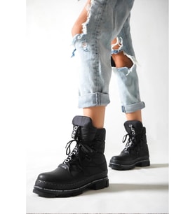 Kadın Fasion Siyah Paraşüt Kumaş Kar Botu