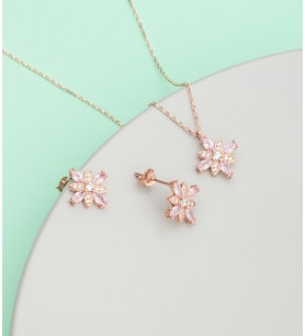 Pembe Umut Çiçeği Kolye Küpe Set