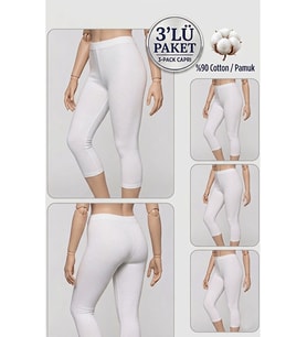 3'lü Büyük Beden Pamuklu Kadın Tayt Yüksek Bel Kapri Rahat Esnek Toparlayıcı - Plus Size Capri Leggings - 5060