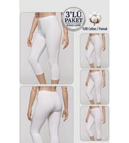 3'lü Büyük Beden Pamuklu Kadın Tayt Yüksek Bel Kapri Rahat Esnek Toparlayıcı - Plus Size Capri Leggings - 5060