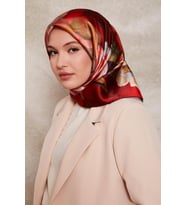 Çiçek Desen Sura İpek Eşarp-0930 (Kırmızı)