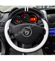 Dacia Stepway Dikme Direksiyon Kılıfı Parlak Siyah Beyaz Detaylı Beyaz Çift Yüzük ve Dikiş 2012-2016