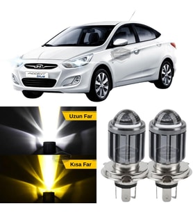 Hyundai Accent Blue 2011-2018 Uyumlu Mercekli Far Ampulü Led Xenon Sarı-Beyaz Şimşek Etkili Uzun Kıs