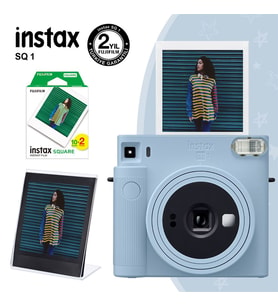 Instax SQ1 Buz Mavi Fotoğraf Makinesi 20li Kare Film ve Pleksi Çerçeve