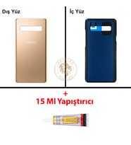 Samsung S10 Gold Arka Pil Kapağı Batarya Kapağı Lazer Kesim + B-7000 Yapıştırıcı