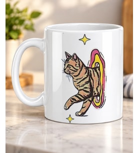 Yürüyen Kedi Galaksi Portalı Desenli Kedi Severlere Hediye Porselen Kupa Bardak