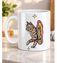 Yürüyen Kedi Galaksi Portalı Desenli Kedi Severlere Hediye Porselen Kupa Bardak