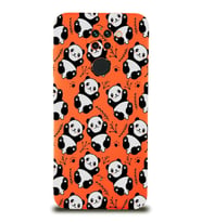 Xiaomi Redmi Note 9 Uyumlu Lansman Kılıf Panda Tasarımlı İçi Kadife Kapak-Turuncu (Şeffaf)