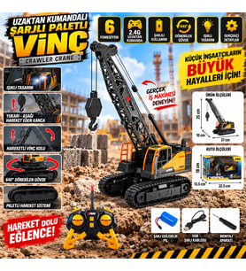 Uzaktan Kumandalı Şarjlı Paletli Vinç 6 Fonksiyon 640° Dönüşlü Işıklı İş Makinesi