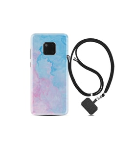 Huawei Mate 20 Pro Kılıf Desenli Silikon Boyun Askılı Pink Blue Abstract 1385