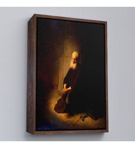 Çerçeveli Rembrandt van Rijn - Hapishanedeki Havari Aziz Peter Diz Çökmüş Tablo (Beyaz)