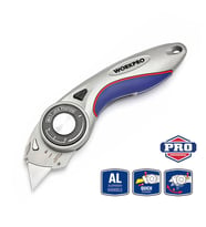 WORKPRO WP211013 Ağır Hizmet Alüminyum Gövde Açı Ayarlı Katlanır Rötuş Maket Bıçağı + 5 Adet Yedek Bıçak