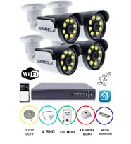 SNRELK  HAMA GÜVENLİK KAMERASI 4'LÜ 5MP LENS WARM LEDLİ GECE RENKLİ AHD 320 GB SU GEÇİRMEZ
