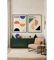 Minimalist Geometrik 2'li Ahşap Çerçeveli Tablo Seti