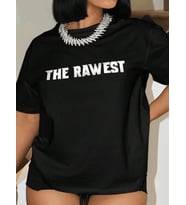 Kadın Baskılı T-Shirt Kısa Kol Bisiklet Yaka Oversize Rahat Kalıp Tişört - Siyah
