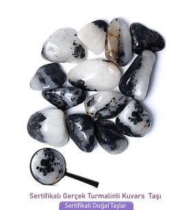 Sertifikalı Tamburlanmış Gerçek Turmalinli Kuvars Taşı Kütle - 3 Adetli