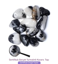 Sertifikalı Tamburlanmış Gerçek Turmalinli Kuvars Taşı Kütle - 3 Adetli (Çok Renkli)