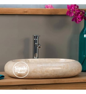 Sipahi Marble Bej Mermer Bombeli Kayık Lavabo