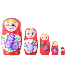 Ahşap Matruşka Bebek Beşli Set Kırmızı