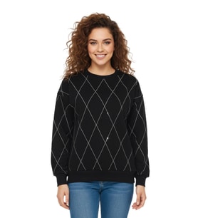 Kadın Sıfıryaka Sweatshirt Taşlı BGL-ST05060 (Siyah)