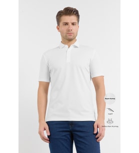 Beyaz İtalyan Yaka Kısa Kol Cepsiz Slim Fit Pamuklu Tişört 1011260180