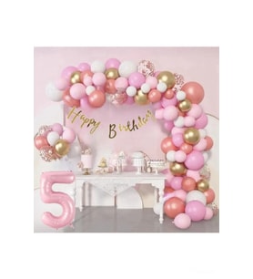 5 Yaş Lüks Pembe Rose Gold Pembe Folyo Balon Doğum Günü Parti Seti Süsü