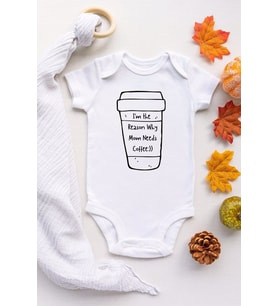 Unisex Bebek Coffee Baskılı Beyaz Kısa Kollu Çıtçıtlı Pamuklu Body