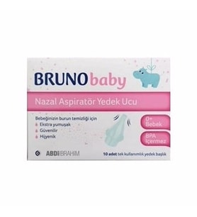 Bruno Baby Nazal Aspiratör Yedek Ucu 10 Adet (Beyaz-Gri)