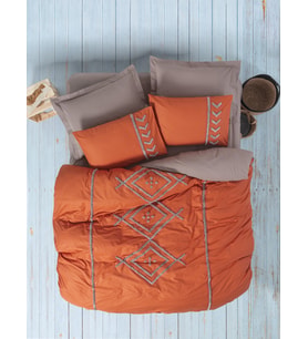 Cotton Box Puff Nakışlı Çift Kişilik Nevresim Takımı Liya Kiremit-Bej