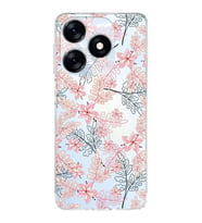 PrintiFy Tecno Spark 10 Uyumlu Kamera Korumalı Floral Kırmızı Tasarımlı Şeffaf Silikon Kılıf