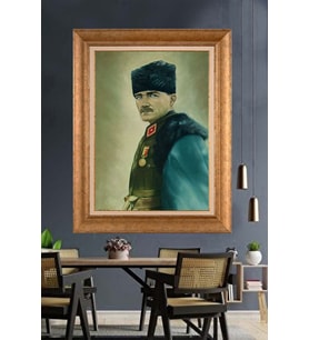 Altın Varaklı Çerçeveli Paspartulu Atatürk Tablo TR1348 (Gold)