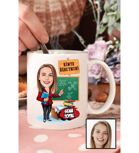 Kadın Kimya Öğretmenine Hediye Karikatürlü Beyaz Kupa Bardak