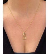 925 Gümüş Kristal kesim XL Harf Kolye (Gold)