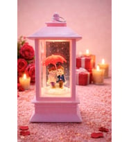 fener tipi kar küresi ışıklı pilli kış masalı kare kar küresi (Y.Pembe)