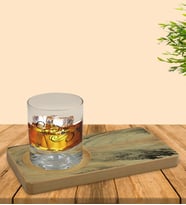 BK Gift Kişiye Özel Mermer Tasarımlı Doğal Ahşap Tabaklı Viski Bardağı Sunum Seti Model 12
