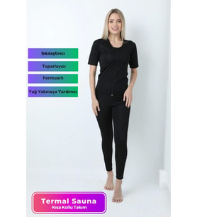 Yeni Sezon Toparlayıcı Sıkılaştırıcı Yağ Yakan Terleten Kısa Kollu Fermuarlı Sauna Takım