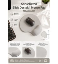 SonicTouch Bilek Destekli Mouse Pad 20x22cm Gri Damla Tipi Pürüzsüz Yüzey Dikişsiz Gamer Oyuncu