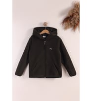 Monox Lastik Manşetli Fermuarlı Kapüşonlu Çocuk Unisex Polar Ceket (Haki)