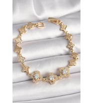 Pirinç Gold Renk Zirkon Taşlı Yonca Model Kadın Bileklik - TJ-BB6812